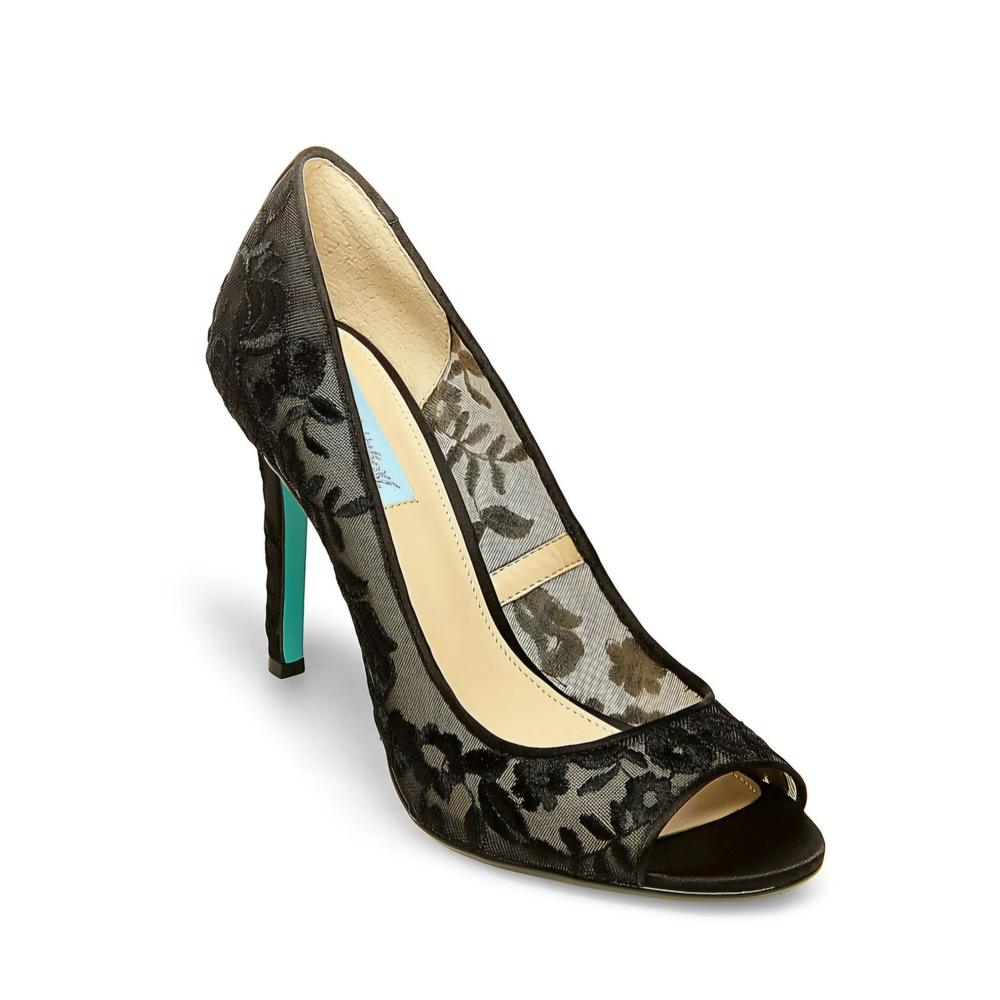Blue by Betsey Johnson Adley Embroidered Lace Peep-Toe Heels Black